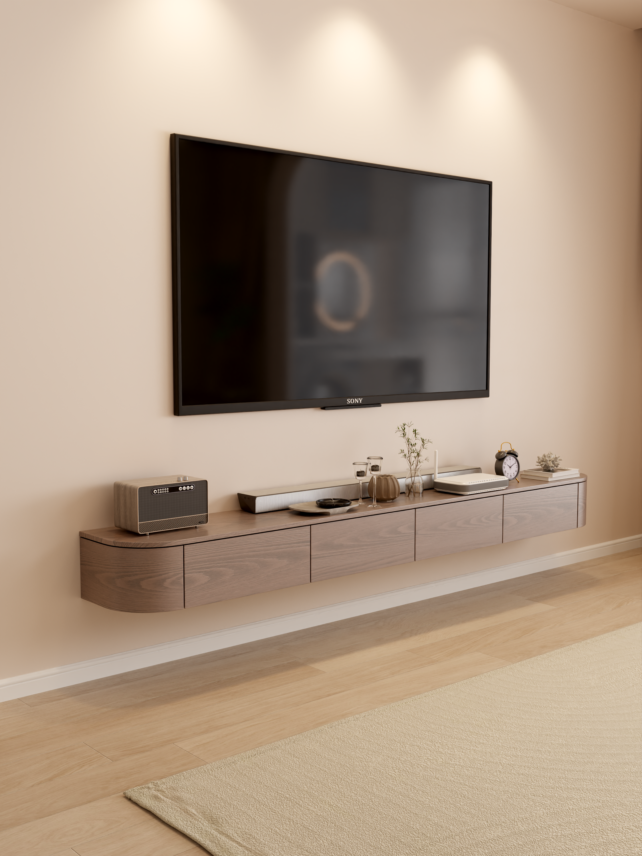 Mueble de TV de madera maciza de 2,2 m