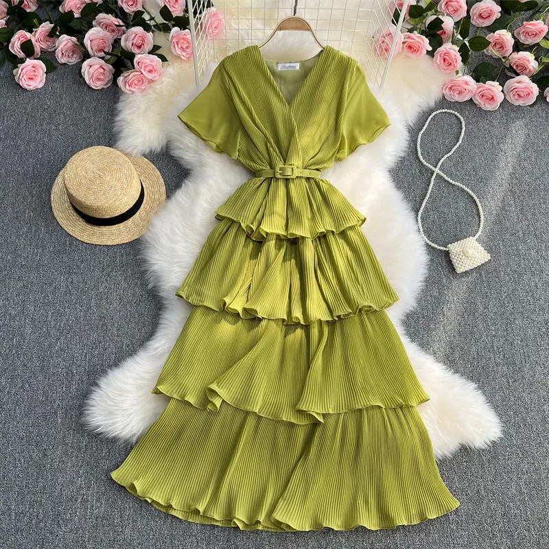 Summer Outfits Anti-glare Backless Flared Short Sleeves Long Casual Dresses Women Frock Casual Dress