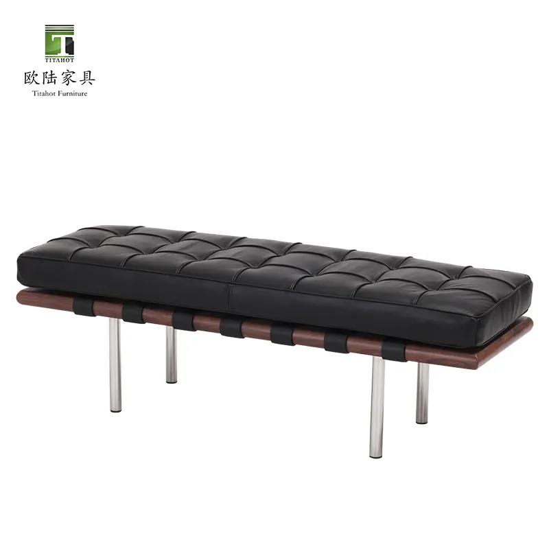 Hot selling long black ottoman 2 seaters bench indoor furniture Storage lobby leather ottoman