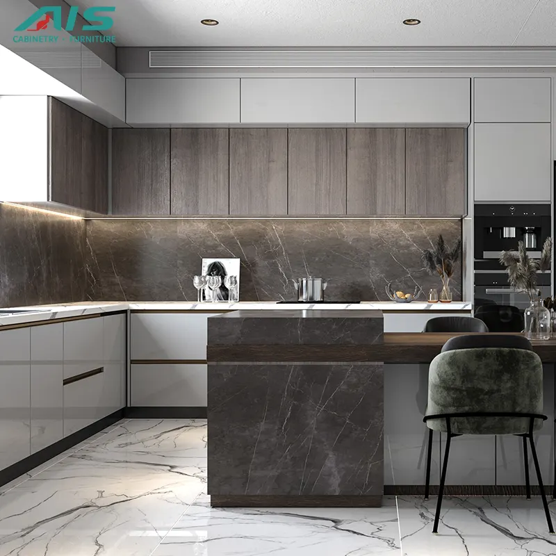As design moderno armadio cucina completa mobili da cucina in legno marrone armadio da cucina per appartamento