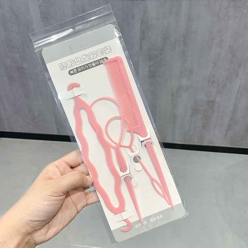 4Pcs Pink Hair Bun Tool Set | Exquisite Bag Packaging