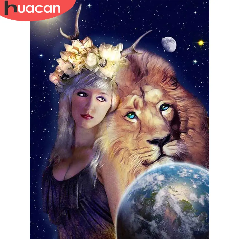 Trapano pieno diamante pittura ritratto leone ragazza ricamo mosaico 5D foto fai da te regalo personalizzato personalizzato