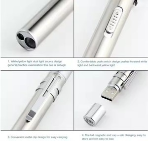 2-in-1多機能USB充電式ポケットペンライトトーチLED白と黄色看護師と医師のための防水 - Product Image 6
