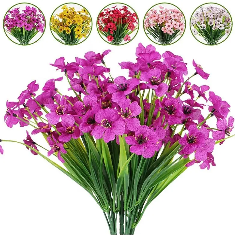 Flores violetas artificiales para exteriores, flores violetas resistentes a los rayos UV, para interior, exterior, plantas colgantes, jardín, Patio, porche y ventana