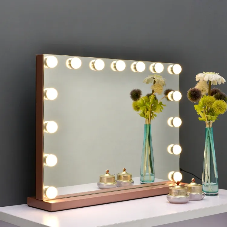 Cermin Rias LED Besar Layar Sentuh, Cermin Rias Meja Bercahaya Kosmetik Stasiun Tukang Cukur