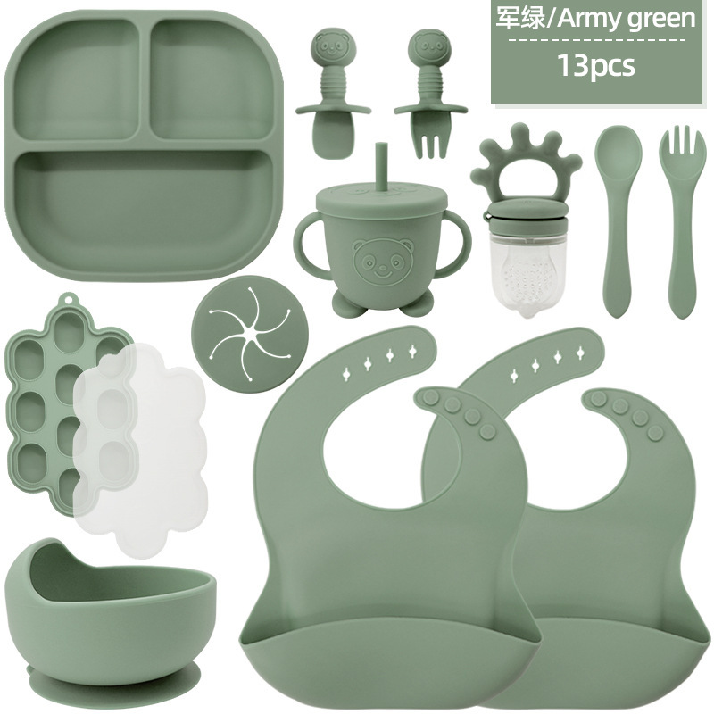 Army green-2 bavoirs carré petite ventouse bol ours tasse collation c