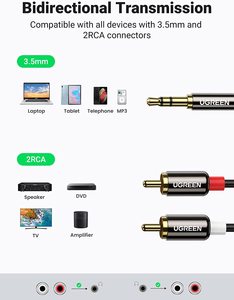 UGREEN-Cable RCA macho a Aux de 3,5mm, adaptador de Audio, Conector de sonido HiFi, carcasa de Metal, RCA - Product Image 4