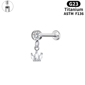 Astm F136 G23 <strong>Titanium</strong> Labret Zircon <strong>18</strong> Gauge <strong>Titanium</strong> Plated Multi-Style Heart Chain Pendant Helix Tragus Piercing Jewelry - Product Image 4