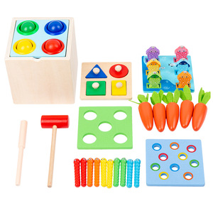 木製モンテッソーリ5in1ドロップおもちゃ学習初期の教育玩具形状分類ゲーム - Product Image 3