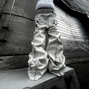 DIZNEW Ropa Diseñador personalizado Hombre Pantalones de cuero holgados Hip Hop Impermeable Pantalones de cuero blanco para hombres - Product Image 1