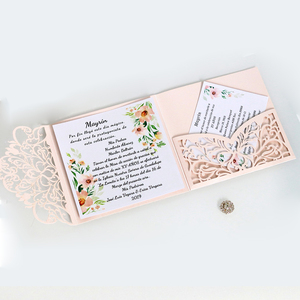15*15cm नवीनतम <span class=keywords><strong>Brusk</strong></span> गुलाबी लेजर कट जेब तह शादी के निमंत्रण कार्ड सुरुचिपूर्ण डिजाइन Eengagement समारोह कार्ड - Product Image 3