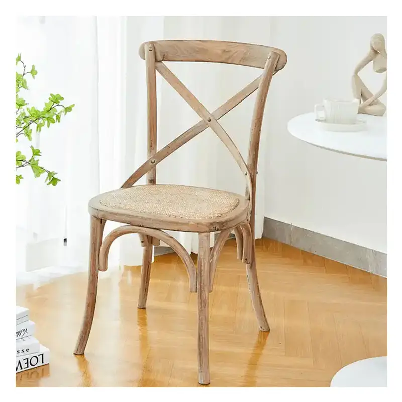 Wholesale Convenient Birch Wood Rattan Seat Wedding Dining Crossback Cross Back Chair