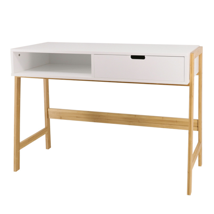 Custom simple design bamboo solid wood modern office  white study desk laptop computer office desks with drawer
