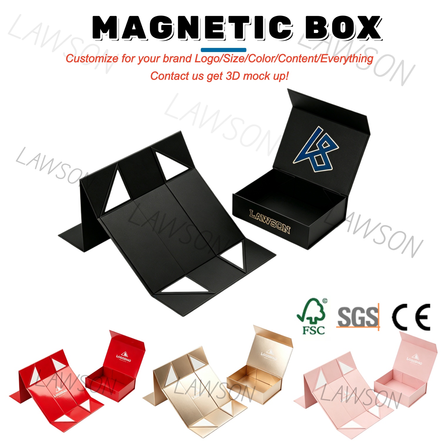 Caja magnética plegable de una pieza blanca