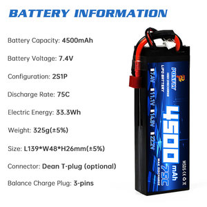 PONFLY 11,1 В 75C 4500 мАч RC автомобильный аккумулятор 3S 2S 7,4 В 4S 14,8 В жесткий чехол Lipo аккумулятор с разъемом для радиоуправляемого автомобиля грузовых автомобилей - Product Image 3
