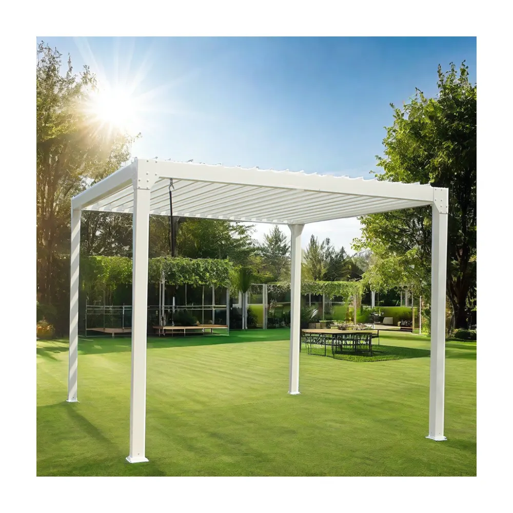 Easy-to-Assemble Aluminum Bioclimatic Awning Roof Pergola with Waterproof Louver Gazebo Powder Coated Metal Frame Outdoor Use
