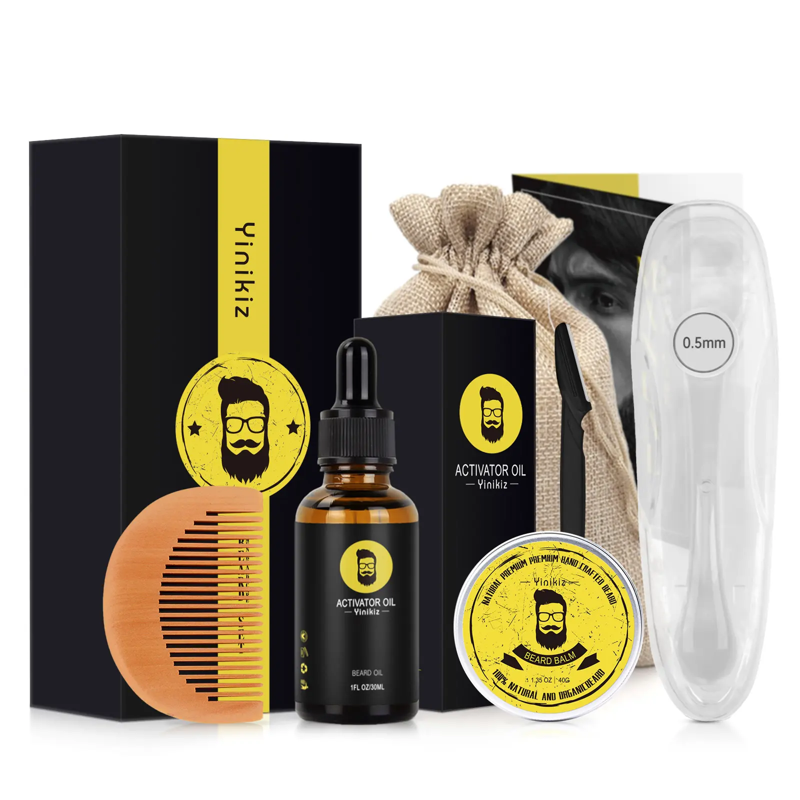 Kit per la crescita della barba da uomo regalo di natale pettine a spazzola oli a forbice Kit per la cura della barba Kit per la crescita della barba