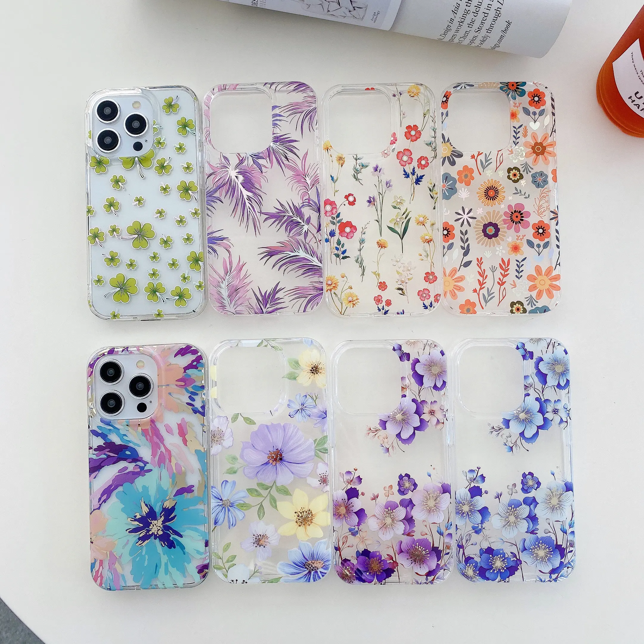 Mädchen Frauen IMD bunte Blumen Handyetuis Luxuriöse transparente Telefonhülle Hülle für iPhone 15 / 15 Plus / 15 Pro Max