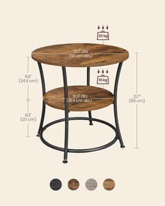客厅茶几工业设计乡村棕色易组装边桌圆形茶几带2个搁板 - Product Image 6