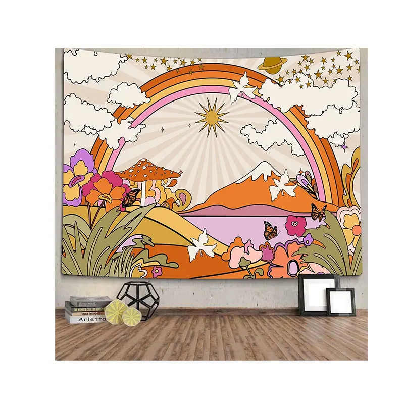 Orange Boho Aesthetic Tapestry for Bedroom Living Room Dorm Decor Accrochage 100% Polyester Mural Custom Tapestry