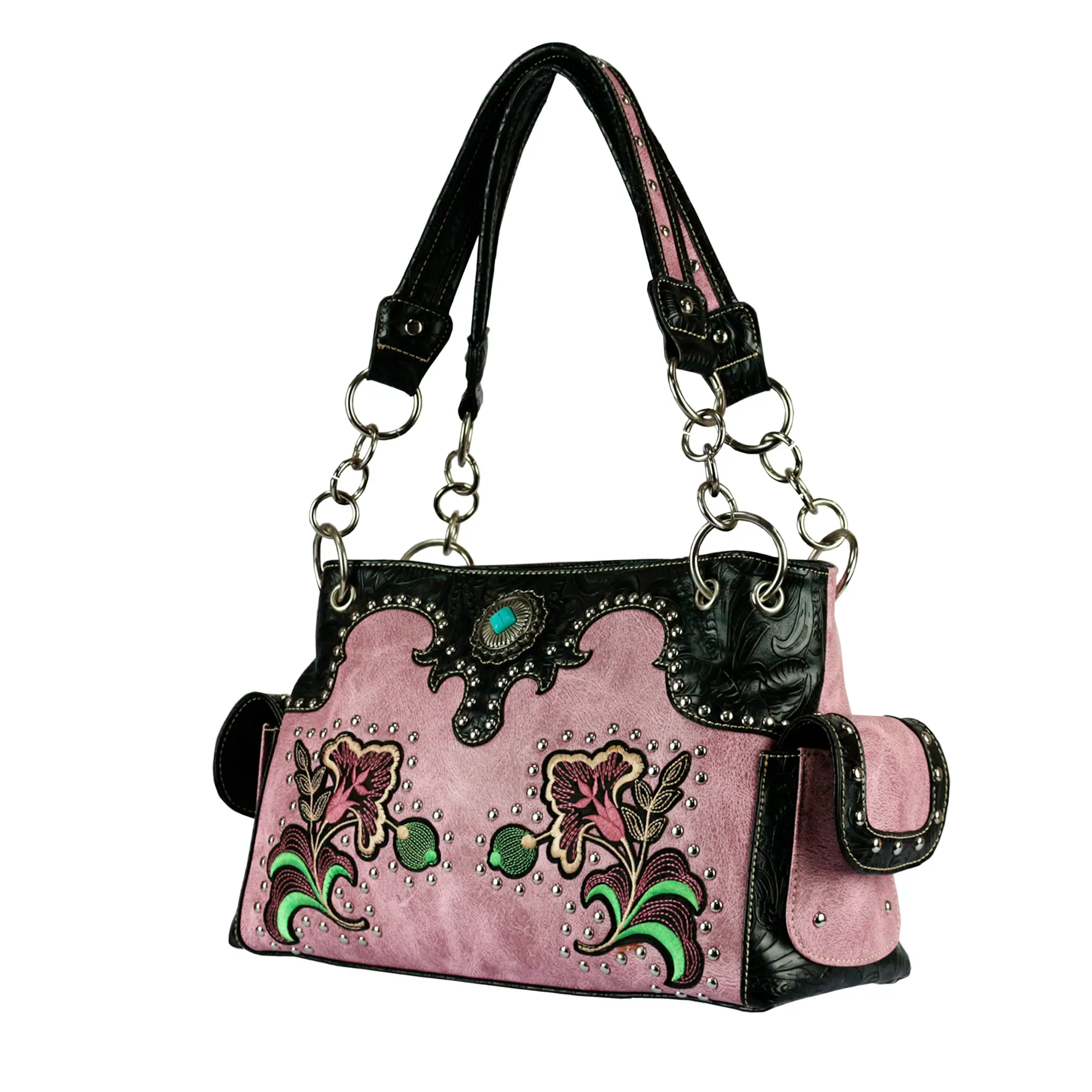 कम MOQ पश्चिमी महिलाओं के हैंडबैग फूल कढ़ाई महिलाओं पर्स Tooled पु चमड़े के हाथ बैग महिलाओं के लिए