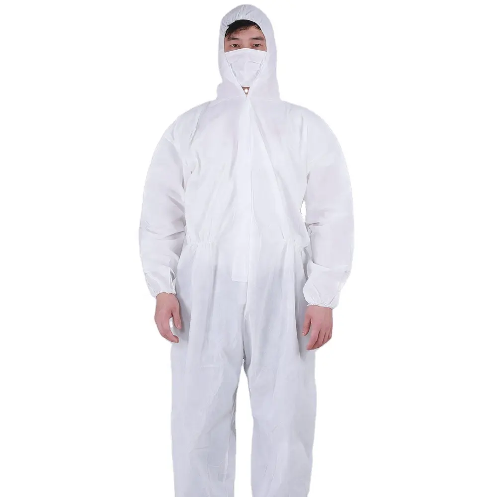 Macacão de corpo inteiro sem capuz e roupa de proteção, macacão branco industrial personalizado SMS não tecido descartável