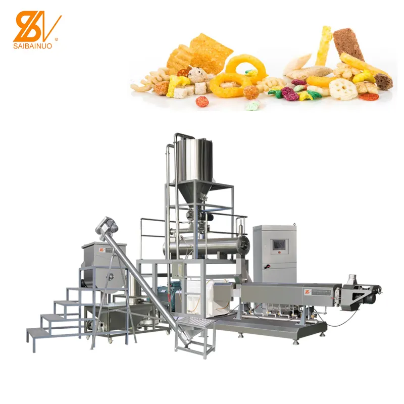 Yüksek kaliteli puf tahıl mısır mısır peynir puf topu aperatif makinesi üretim hattı