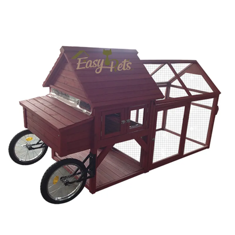 Wooden portable chicken coop on wheels weatherproof hen house hutch outdoor poultry cage with egg box and run pet house