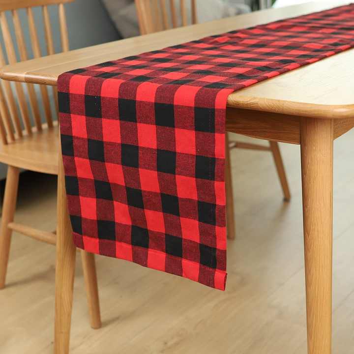 HB-2018สีแดงสีดำผ้าฝ้ายบัฟฟาโลตรวจสอบลายสก๊อตคริสต์มาสตารางวิ่งและ Placemats สำหรับวันหยุดคริสต์มาสตกแต่งตาราง