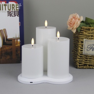 Trang trí nội thất Trắng nhựa 3D Ngọn lửa thực Pin trụ cột nhấp nháy USB <span class=keywords><strong>LED</strong></span> sạc Flameless nến với sạc cơ sở - Product Image 3