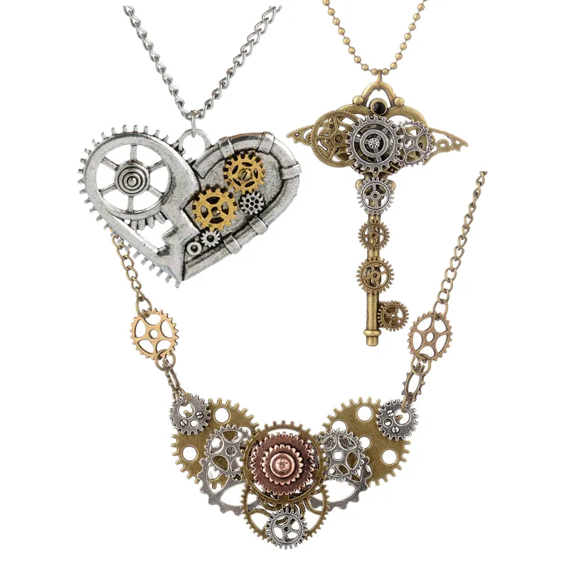 Collier avec pendentif clé papillon, accessoires de luxe, collier or, haut de gamme, Steampunk, engrenage, breloque en forme de cœur, bijoux steampunk