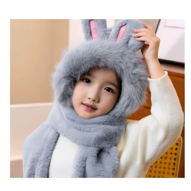 Chapeau oreilles de lapin pour enfants, gris