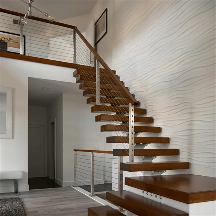 Precio de escalera de madera de Acacia escalones venta directa de fábrica-Venta de escaleras de diseño de la parrilla de madera con escalones de vidrio