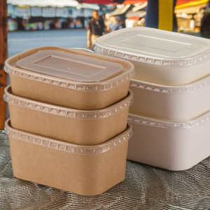 16oz 500ml Wholesale Disposable Rectangular <strong>Paper</strong> Take Out Food <strong>Container</strong> square <strong>Paper</strong> Bowl Takeaway Box with Lids