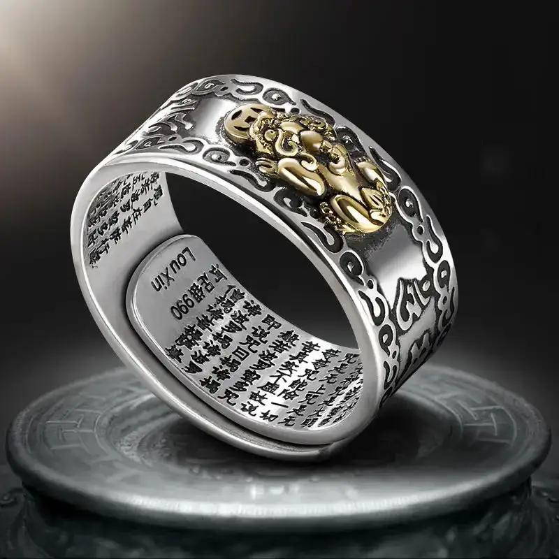 2023 Adjustable Feng Shui Pixiu Ring For Men MANI Mantra Protection Wealth Ring Double Protection Wealth Love Health Ring