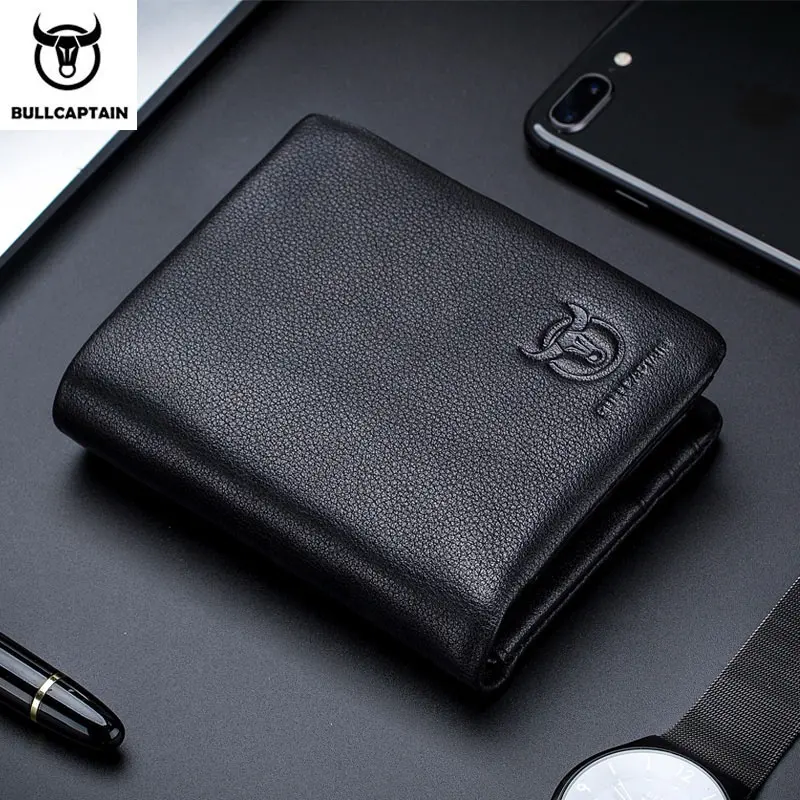 BULLCAPTAIN brand leather RFID retro wallet men's small zipper wallet card bag men's wallet card bit bag