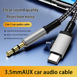 Multi-<strong>function</strong> Cable 2-in-1 Aux Car Audio Adapter Cable Type-<strong>C</strong> Compatible Android Speaker Made Copper Selling - Product Image 3
