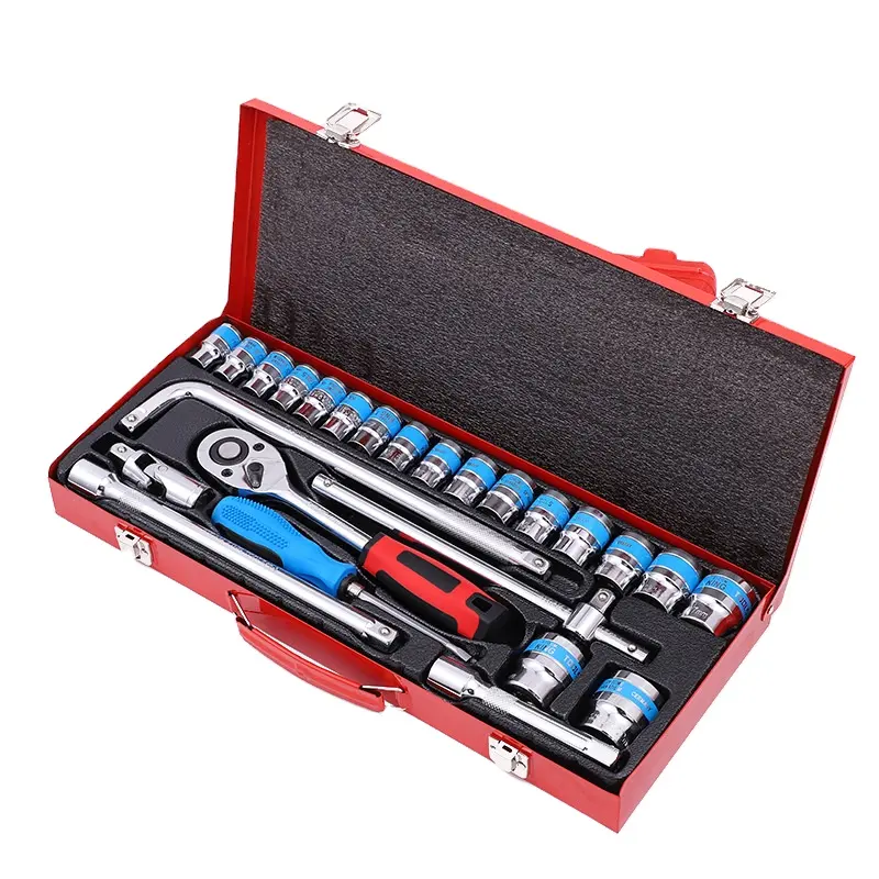 25pcs Manual Machine Combination Hand Impact Spanner Small Socket Wrench Car Repairing Mechanical Hand Tool Set With Metal Box