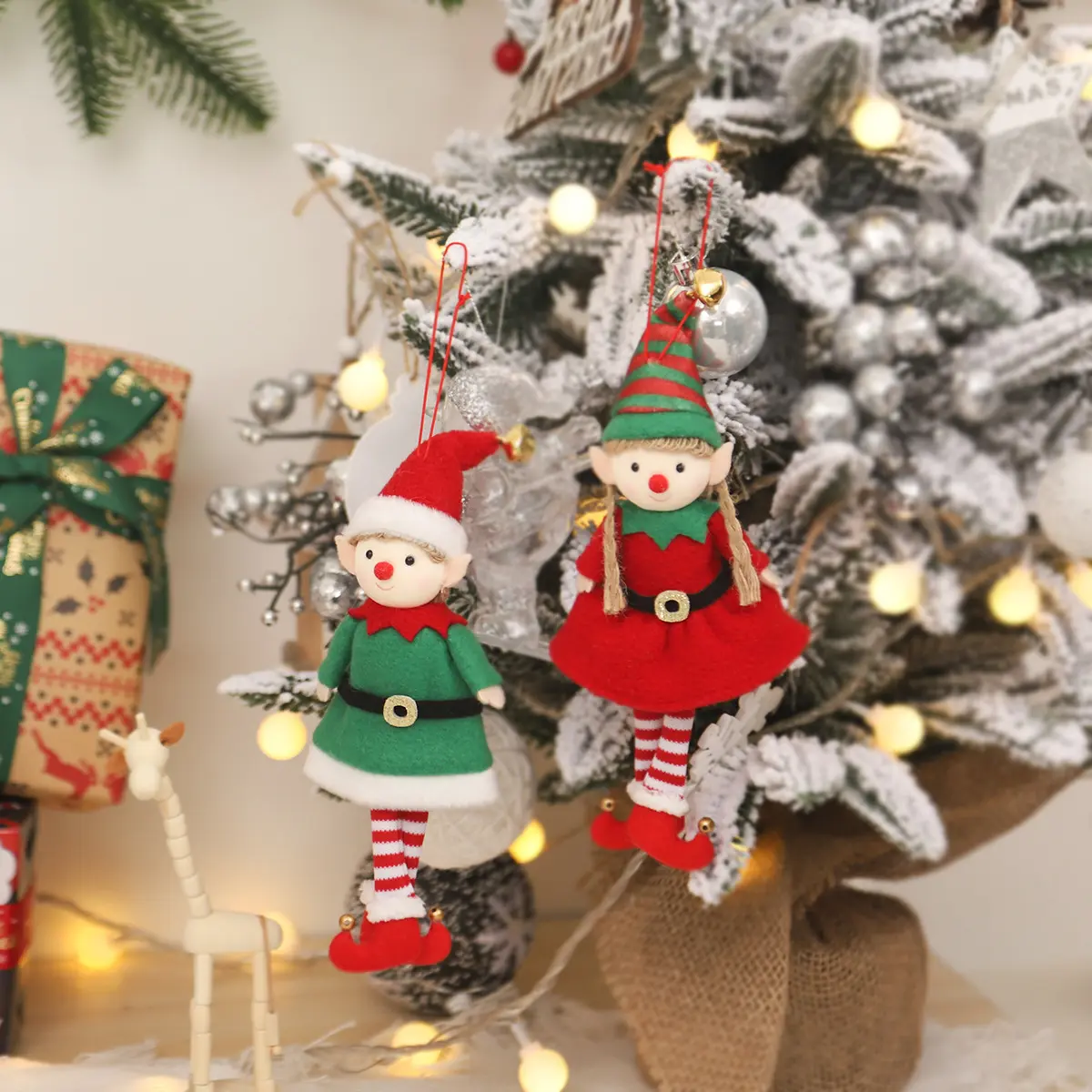 Kerst Kids Cadeaus Schattige Jongen Meisje Elf Hanger Elfjes Gevulde Pluche Poppen Opknoping Ornamenten