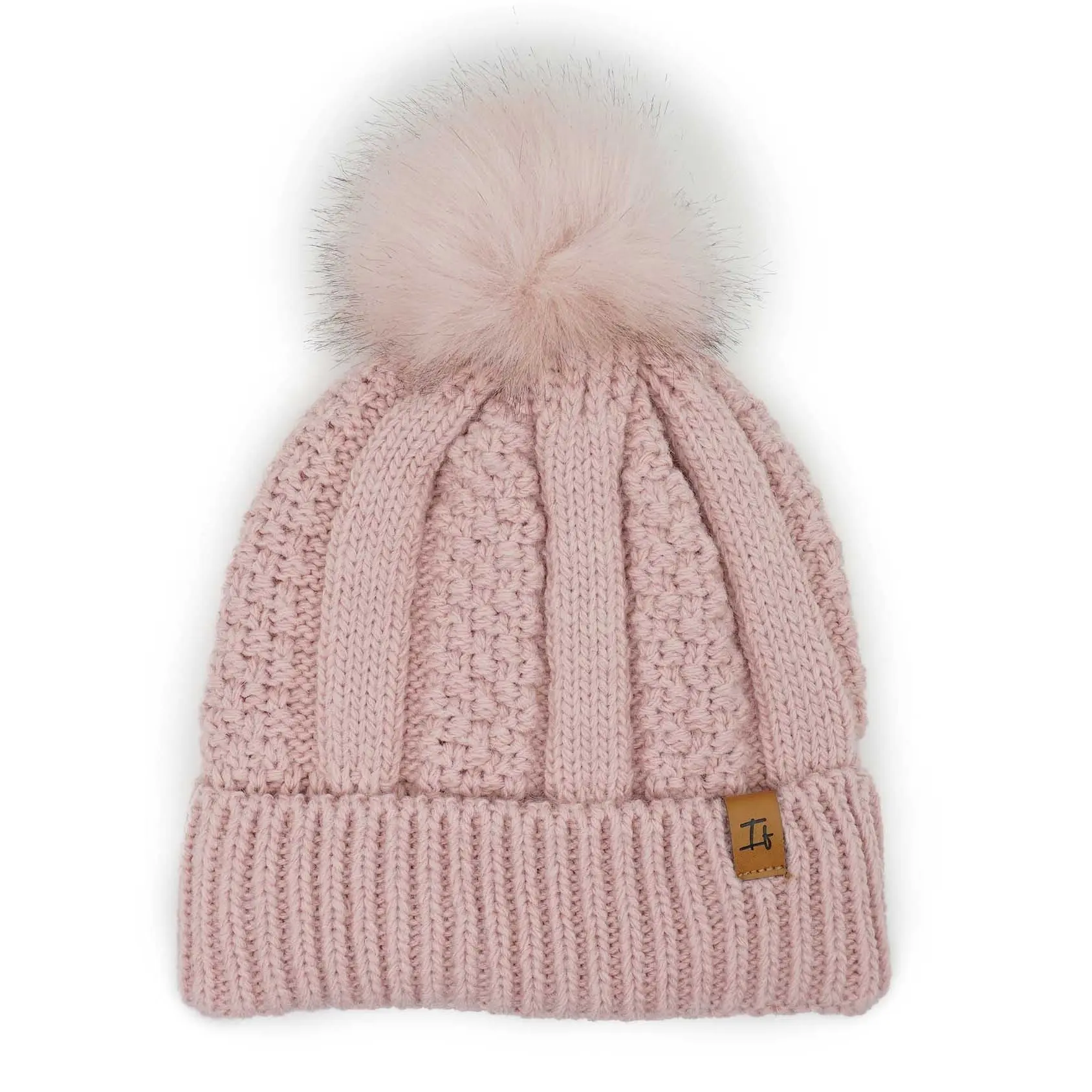 Nuovo stile inverno moda Soild colore Crochet Jacquard berretto lavorato a maglia con pompon in pelliccia sintetica per le donne