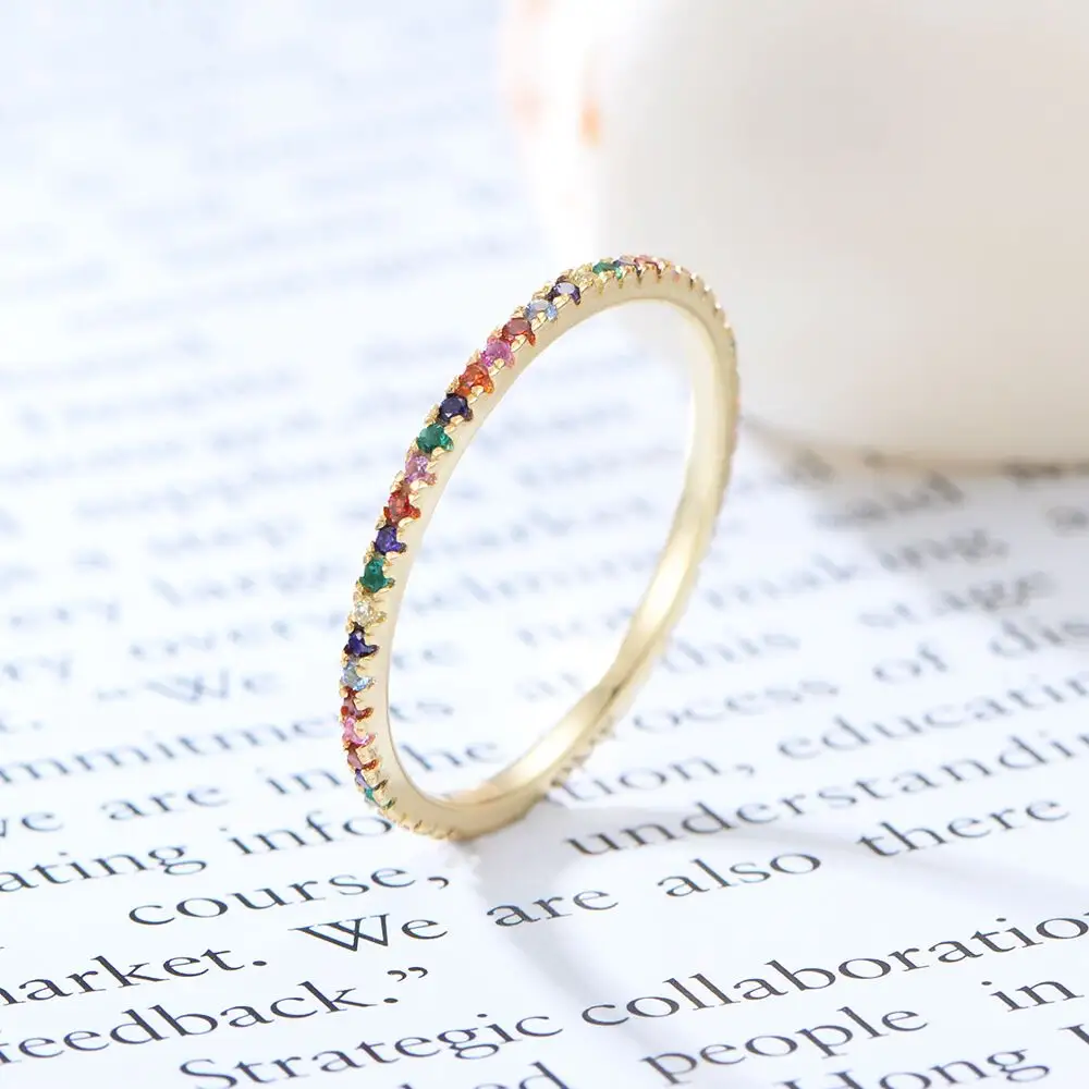 925 sterling silver arcobaleno cz anello con Zircone colorato diamanti anelli gioielli delle donne