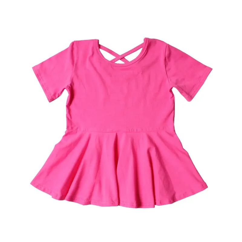 Оптовая продажа, однотонная хлопковая вязаная детская футболка, топы с коротким рукавом и баской, разноцветная детская весенняя одежда