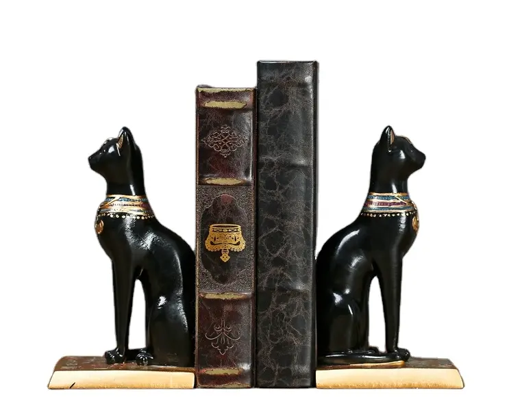 Resina egito gato livros preto ouro estátua de decoração, mesa mesa móveis ajuda escrita feriado amigo presente