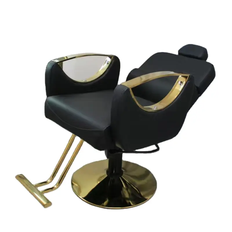 Silla reclinable para salón de belleza, sillón de barbero dorado ajustable, gran oferta