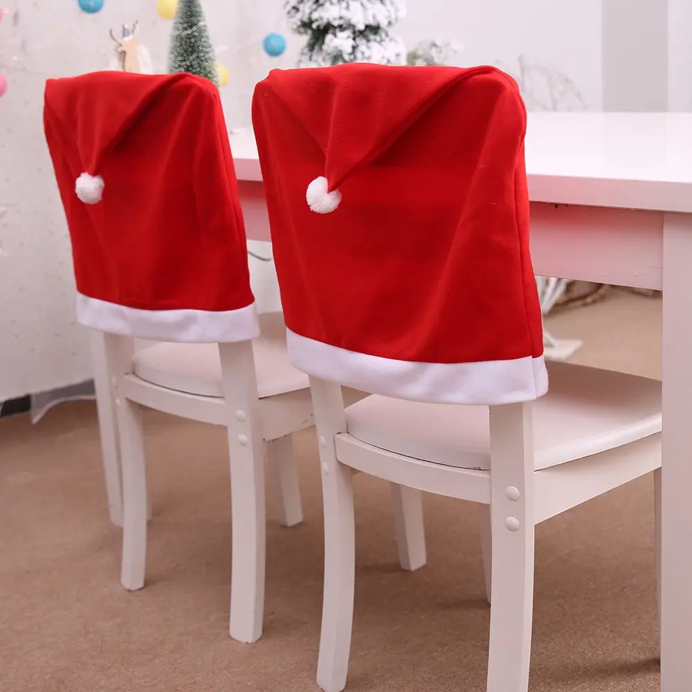 Fundas de decoración para silla navideña, cubiertas elásticas de terciopelo para decoración de sombreros de Papá Noel, cubierta trasera roja para silla
