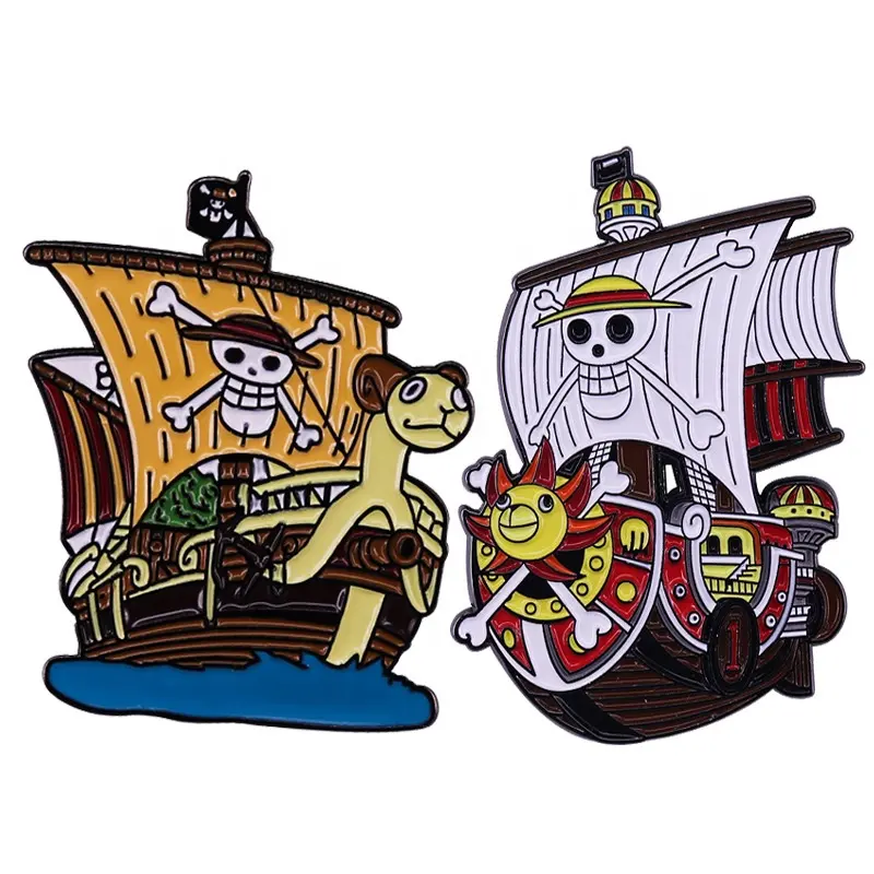 DL2575 Anime One Pieces Ruffy Strohhut Piraten schiff Sunny Alloy Emaille Pins Brosche für Fans