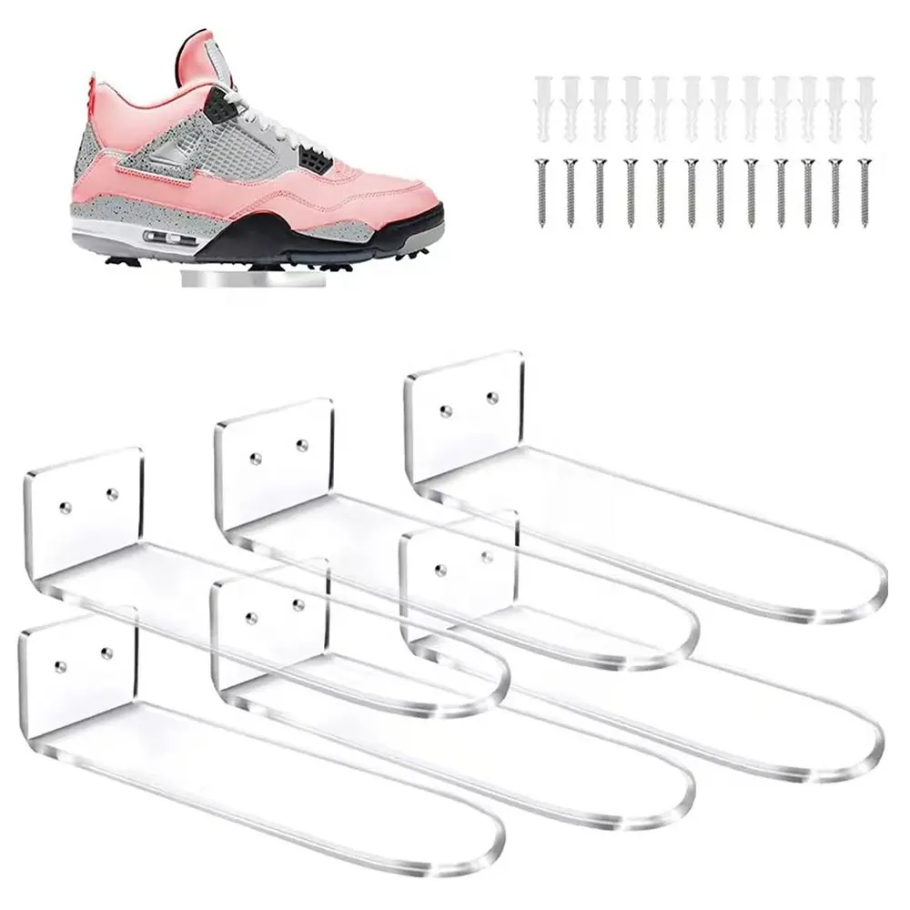 6PACKS Expositor de acrílico transparente para tênis, prateleira flutuante para sapatos montada na parede