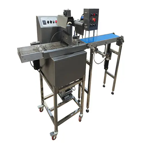 mini size shop using small snack chocolate coating tempering enrober enrobing machine with cooling tunnel