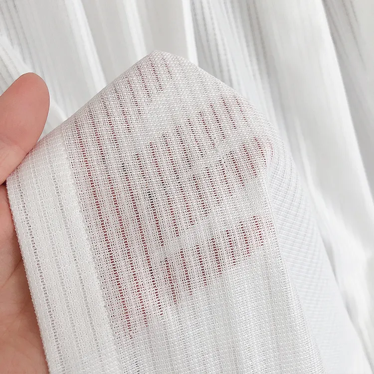 2022 Ajuste de diseñador bordado 100% poliéster Rosa jacquard transparente gasa de pavo al por mayor patrón geométrico blanco cortinas transparentes