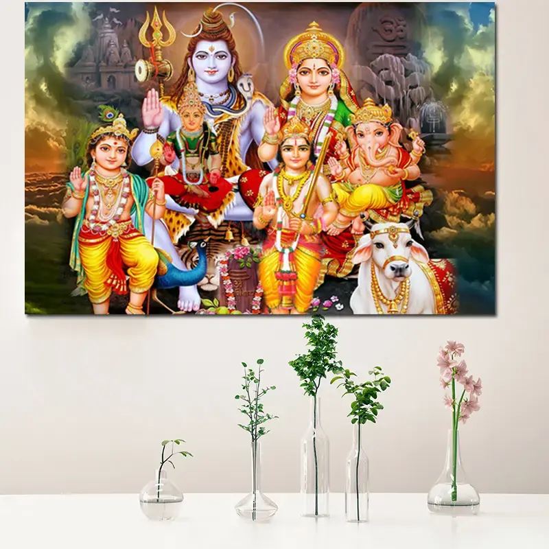 Lord Ganesha imprime imágenes de dioses hindúes carteles de vidrio arte de pared de porcelana de cristal dioses indios Ganesha pintura abstracta